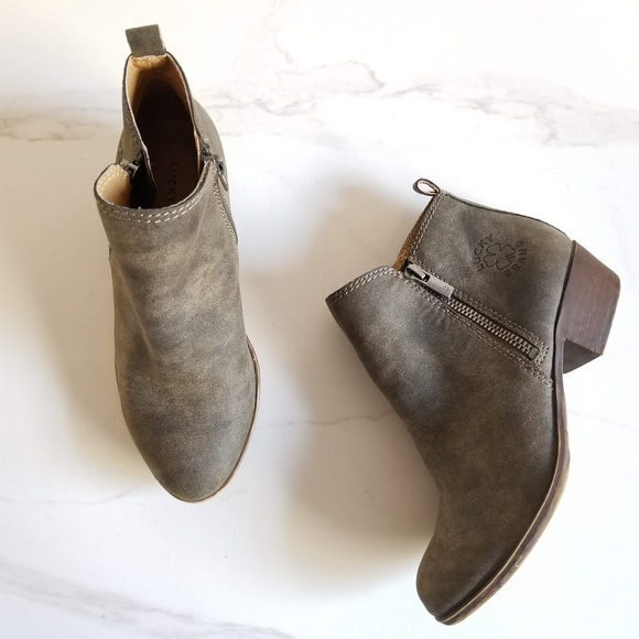 Lucky Brand Other - Lucky Brand Girls Brona Ankle Booties Taupe Zip